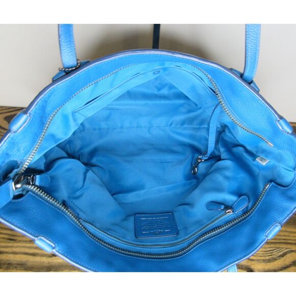 COACH NY Peacock Blue Pebbled Leather Tantum Tote ~RARE~ color Coach 34398 - Picture 8 of 10